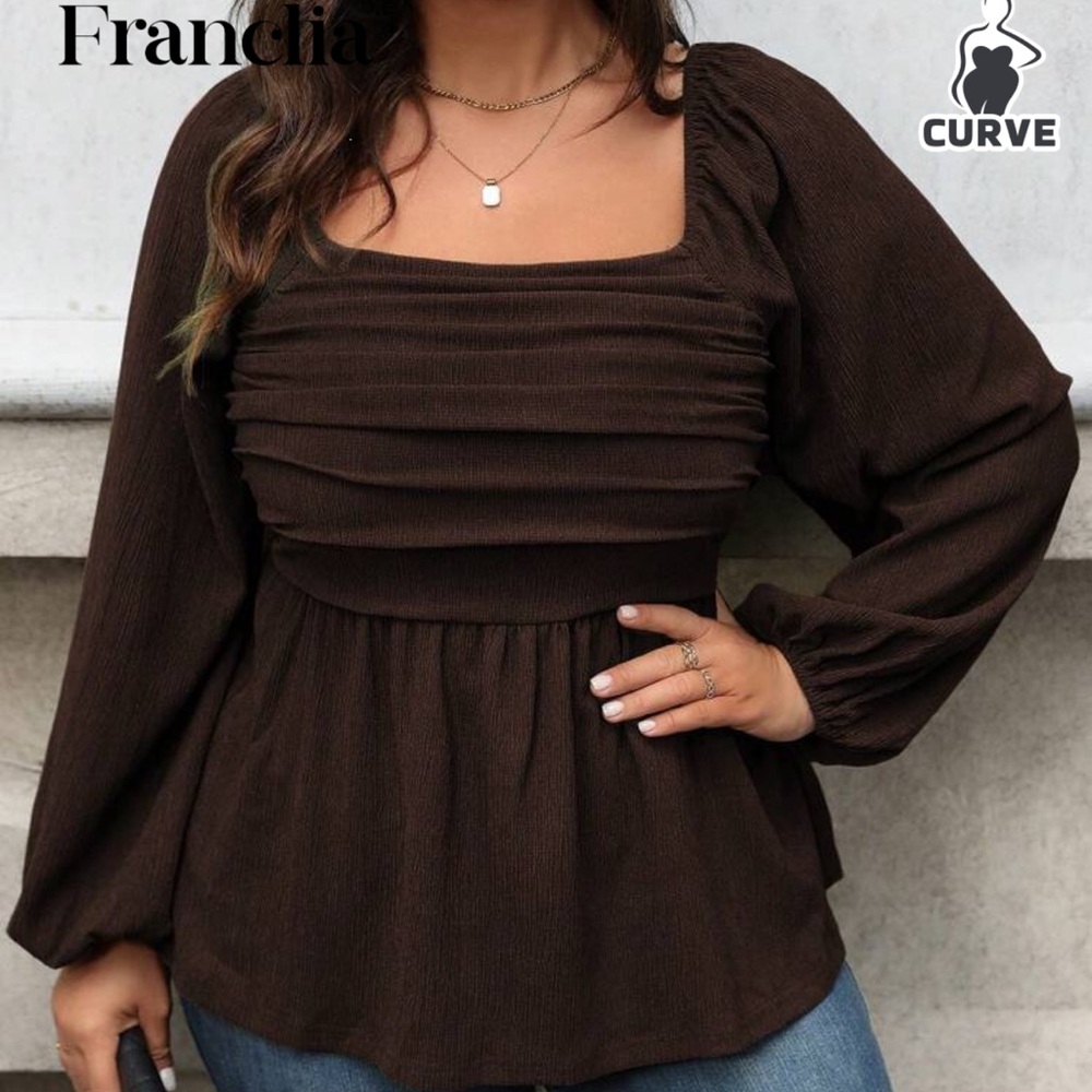 SHEIN Brown Ruched Long Sleeve Blouse